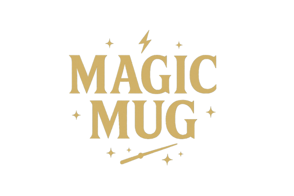 MAKE ME A BOLD FONT LOGO THAT SAYS MAGIC MUG BUT ADD SOME DISCREET SMALL IMAGES THAT ARE THEMED AROUND HARRY POTTER 